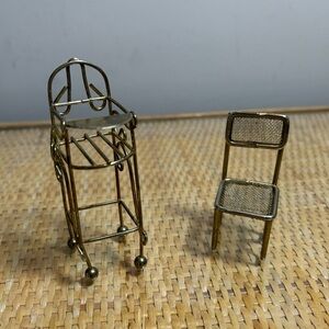 Vintage brass doll house miniature chairs in great condition